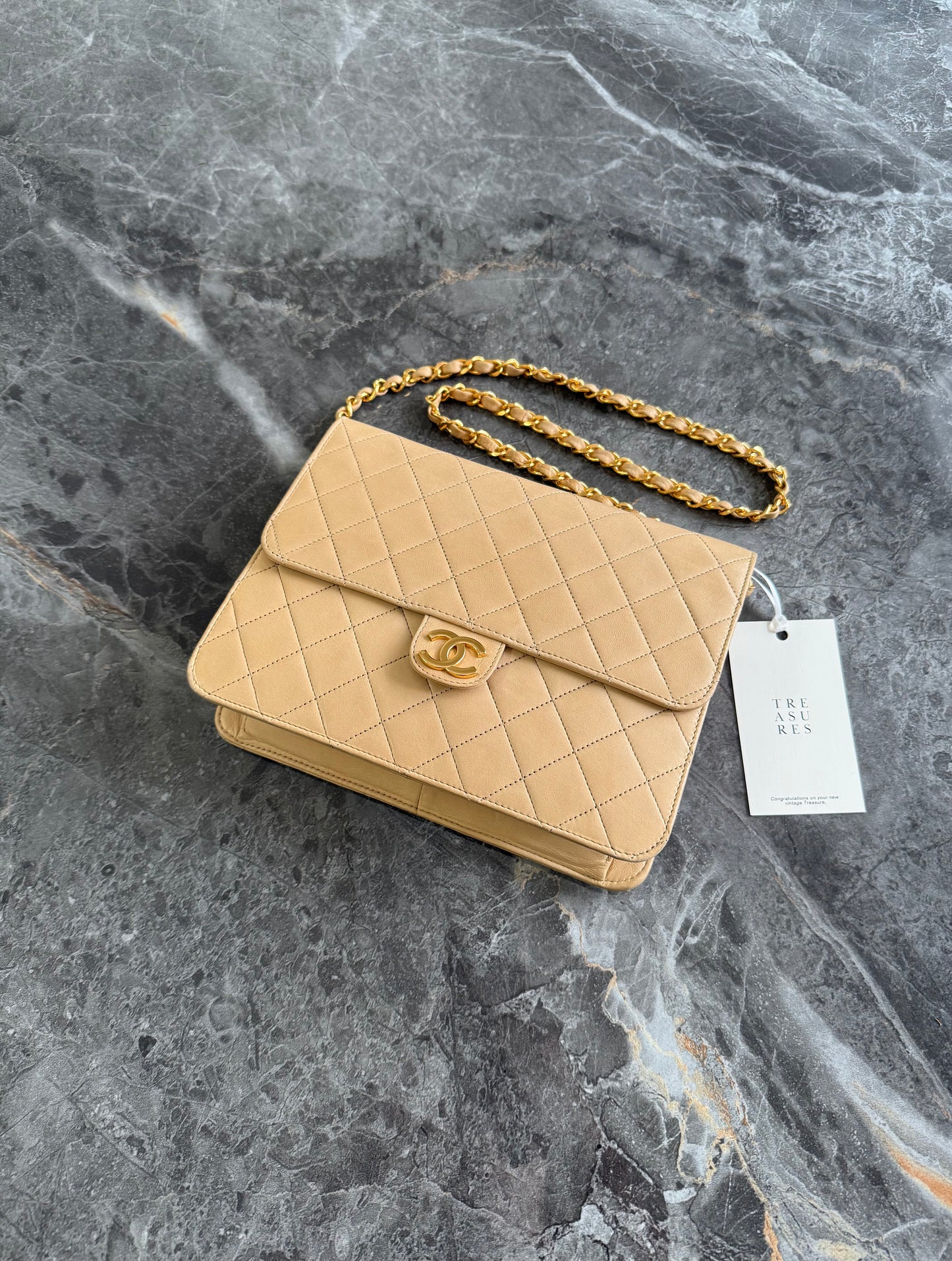 CHANEL CLASSIC SINGLE FLAP BAG LAMBSKIN BEIGE 24K HW