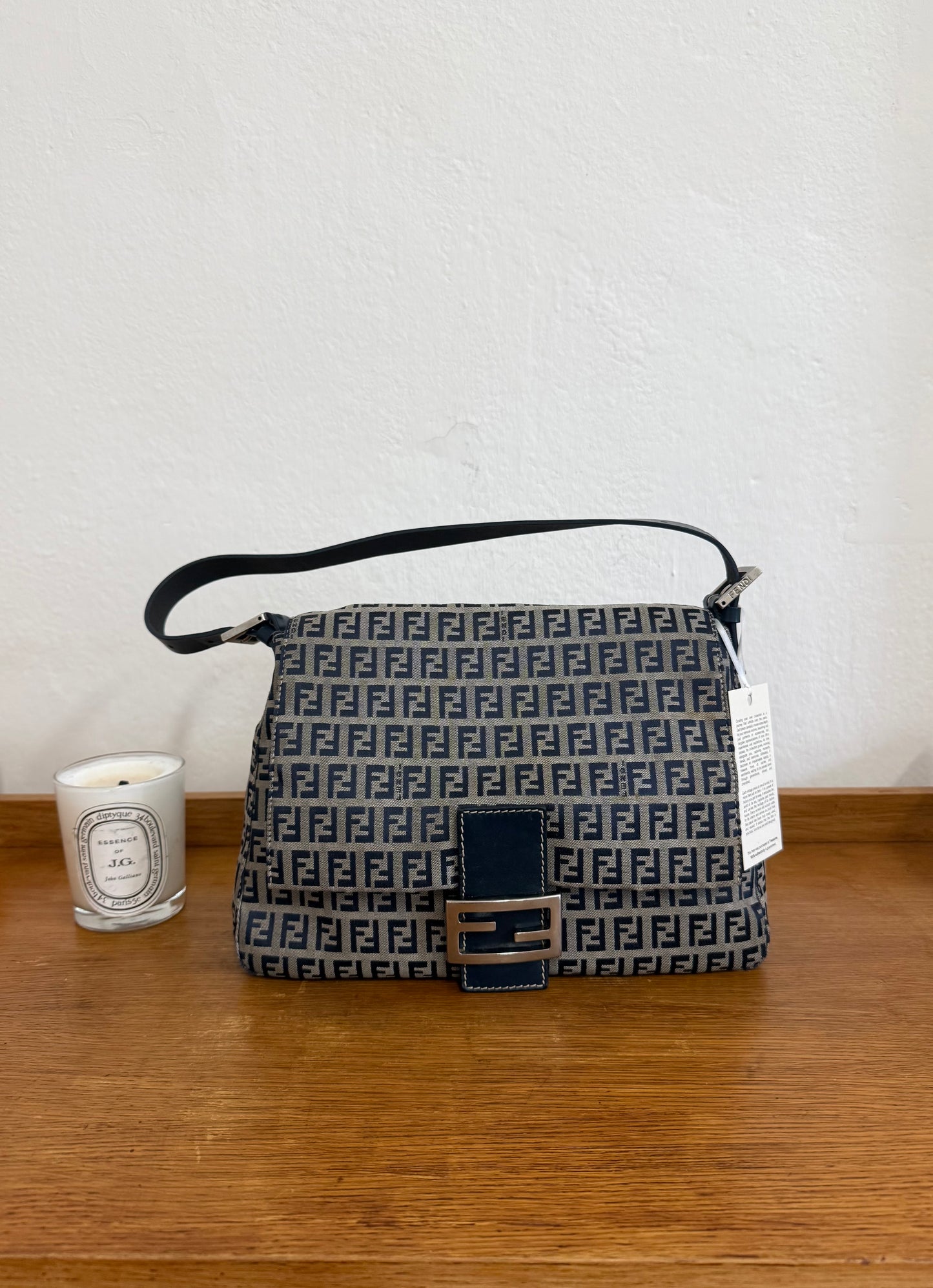 FENDI ZUCCA MAMMA BAGUETTE BAG NAVY