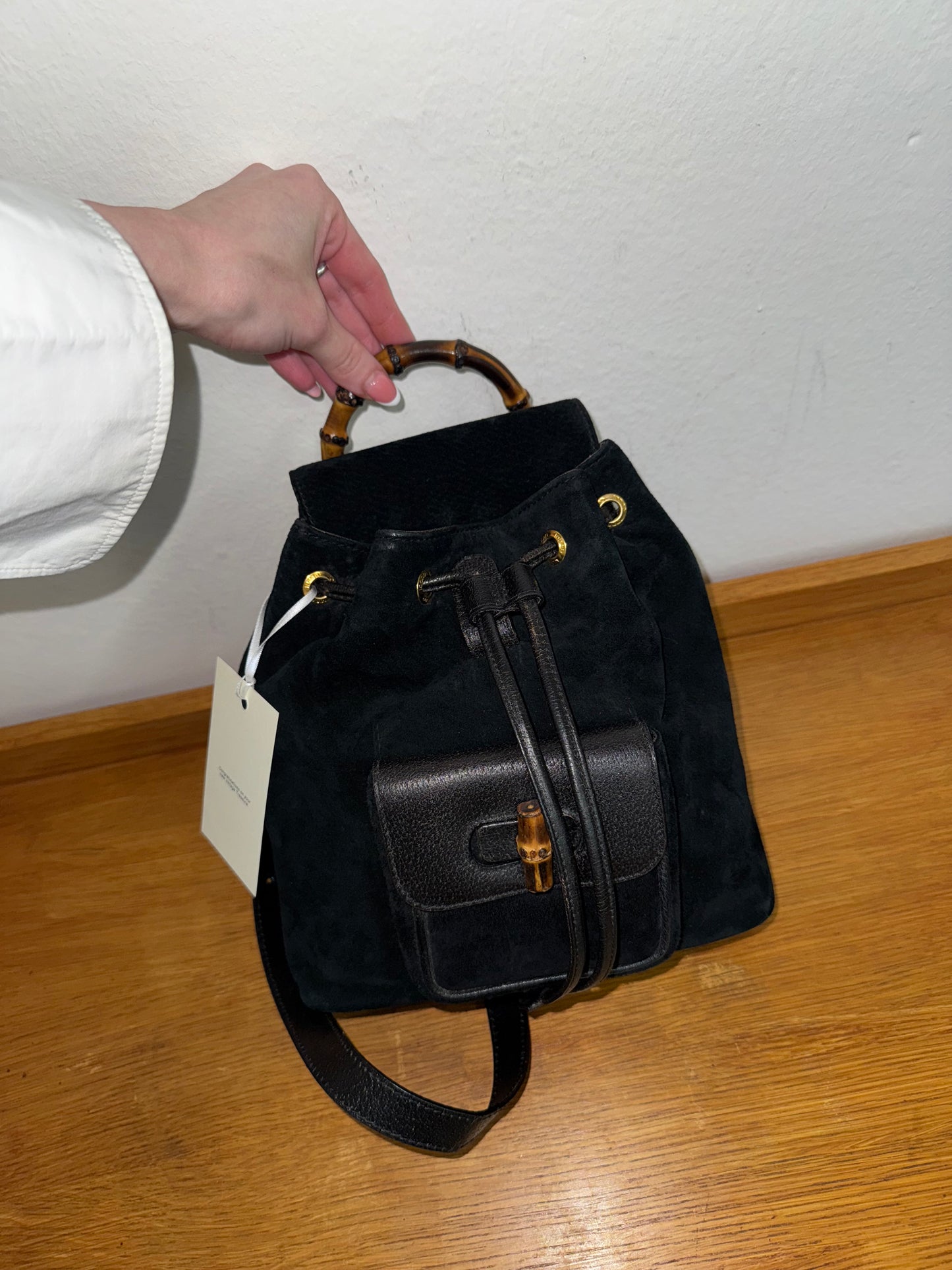 GUCCI SUEDE BAMBOO BACKAPACK