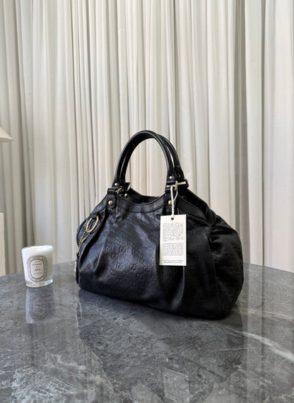 Gucci Sukey Guccissima Leather Tote Bag Black Gold HW