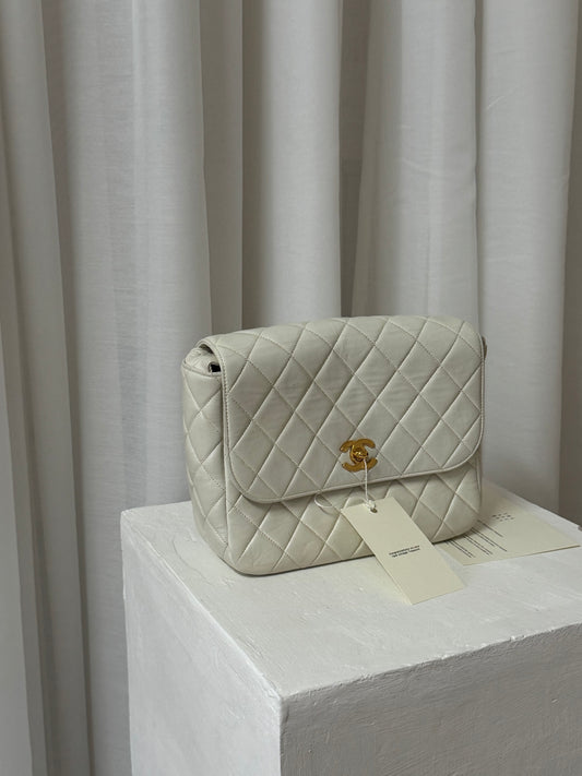 CHANEL MATELASSE FLAP BAG TWIST LOCK WIDE STRAP CREAM